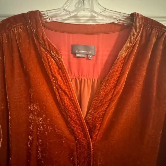 Anthropologie Melody Velvet Tunic Dress - Rust - Picture 2 of 3